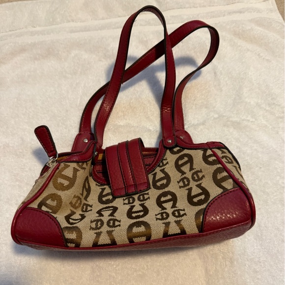 Etienne Aigner Burgundy and Brown Monogram Mini Shoulder Bag - Picture 4 of 6